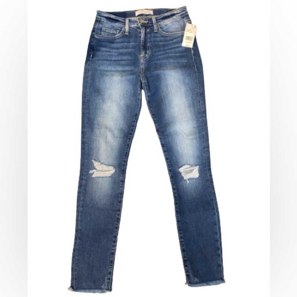 NWT FLYING MONKEY PLATINUM DISTRESSED HIGH RISE JEANS WITH RAW HEM SZ 26
